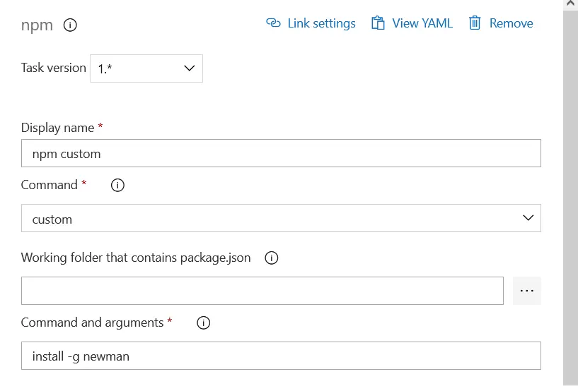 configuring npm task for postman collection automation