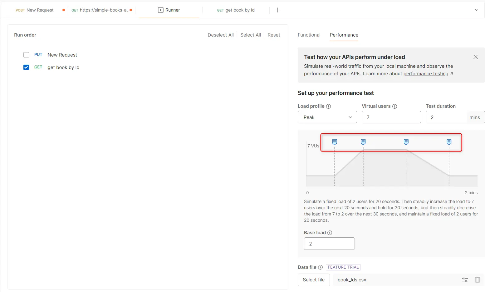 postman performance testing setup page