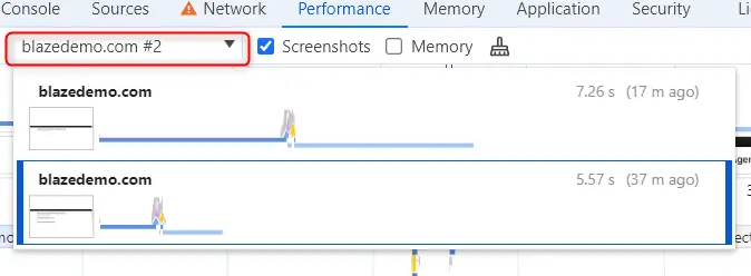 comparing profiles performance panel