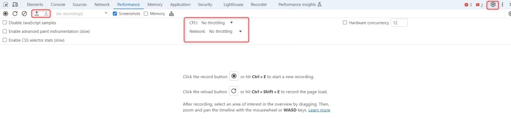 performance panel dev tools