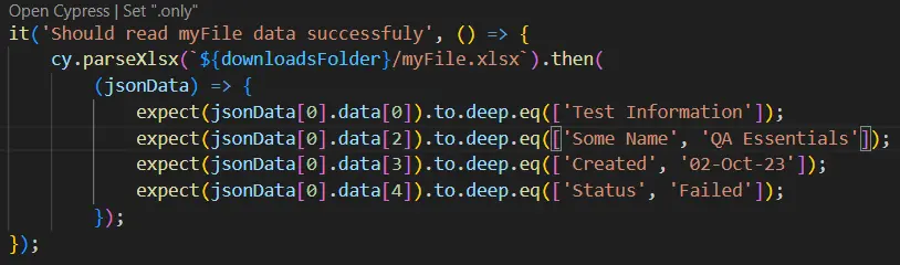 use cypress to read excel