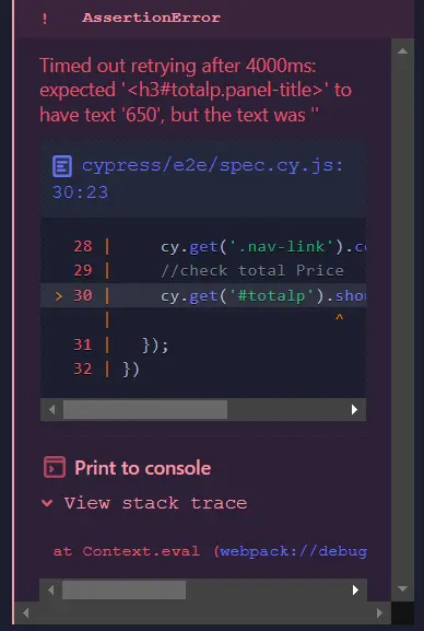 how to debug cypress test using stack trace