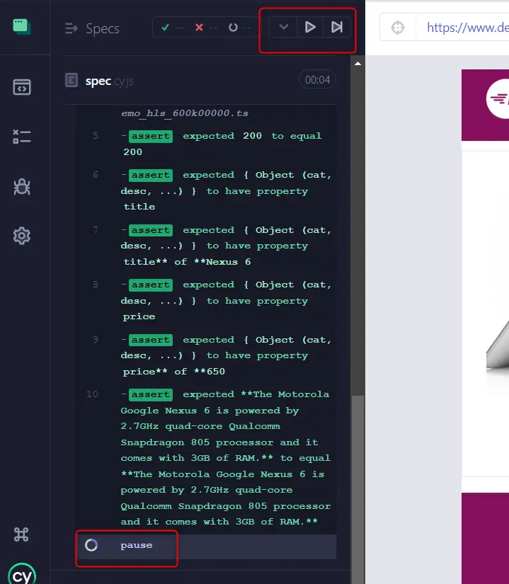 debugging cypress tests with pause