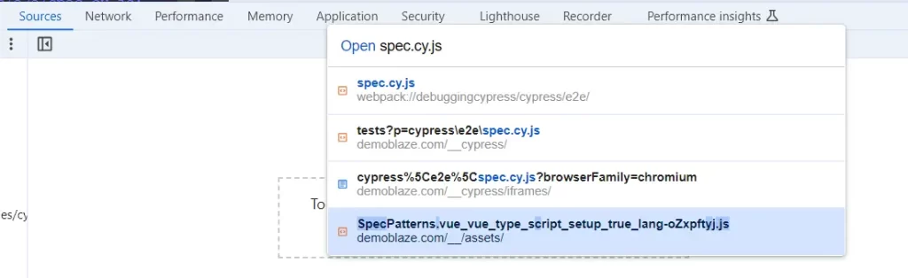 how to debug cypress tests using sources panel