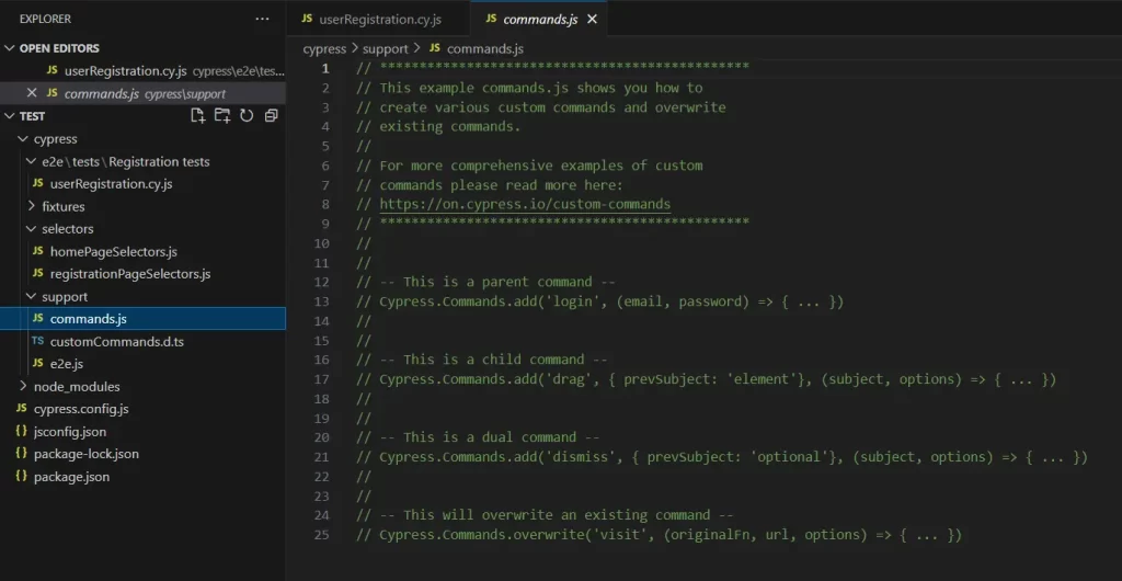 custom commands in Cypress